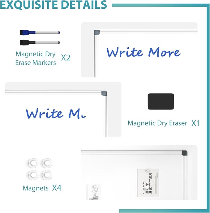 24"x18" White Board for Wall, Aluminum Frame Dry Erase Board, Hanging Magnetic Whiteboard with 1 Eraser & 2 Markers & 4 Magnets for Home, School, Office, Dorm Room, Classroom