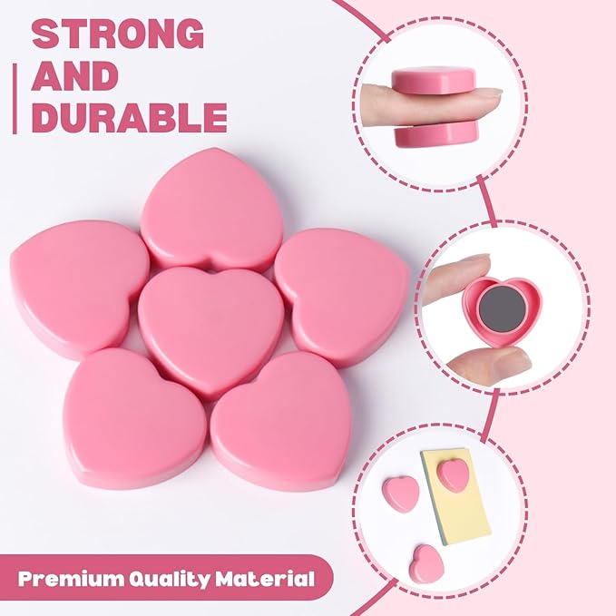 60PCS Fridge Magnets - Mini Heart Refrigerator Magnets - Heavy Duty Strong Magnets for Whiteboard, Map & Locker, Cute Pink Small Decorative Magnet for Classroom, Kitchen, Office, Home, Cabinet