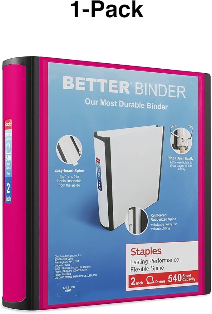 Staples Better Binder, 2-Inch, Pink