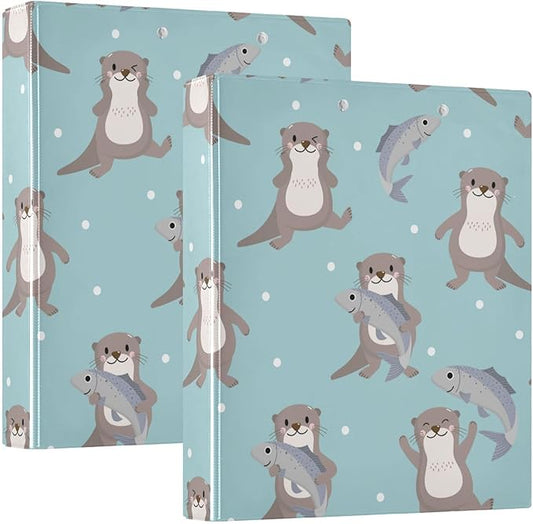 Cute Animal Otter Decorative 3 Ring Binder 1.5 Inch Large View Binders with Pockets Holds 200 Sheets File Organizer for Office College School, 2 Pack