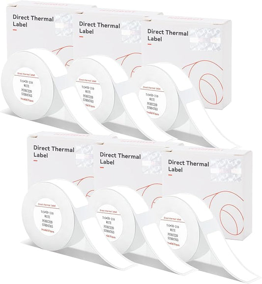 Label Maker Tapes for NIIMBOT D11/D110/D101 Printer, 6 Rolls 0.59''x1.18'' Adapted D11 Label Print Paper, D110 Thermal Sticker Paper Waterproof Self Adhesive Labeling Tape (White, 15 * 30mm)