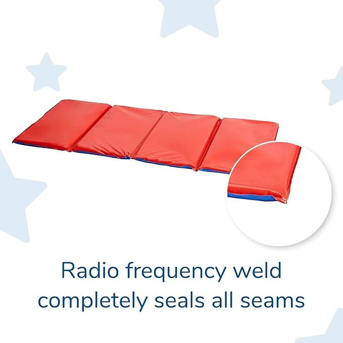 Children's Factory Angels 2" Thick Toddler Nap Mat, Red-Blue, 4 Section Waterproof Sleeping Mat for use in Preschools and Daycares
