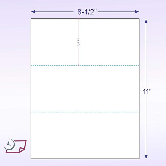 NextDayLabels - Pack of 500 Sheets, 8-1/2 x 11" Letter Size Perforated Paper (White, Perf @ 3-2/3" and 7-1/3")