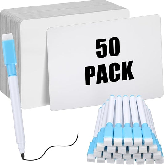 Fulmoon Dry Erase Lapboard Set with Markers Dry Erase Boards Classroom Pack Small White Board 9"X12" Mini Double Sided Whiteboard Set Lapboards for School Supplies(50 Pcs)