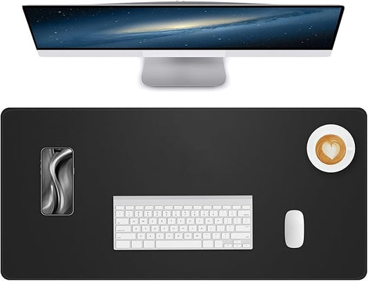 Leather Desk Pad Protector Large Mouse Pad, Stitch Locked Edge Non-Slip PU Leather Desk Mat Laptop Desk Pad Blotter, Waterproof Durable Writing Pad for Office and Home (Black, 120 x 43cm)
