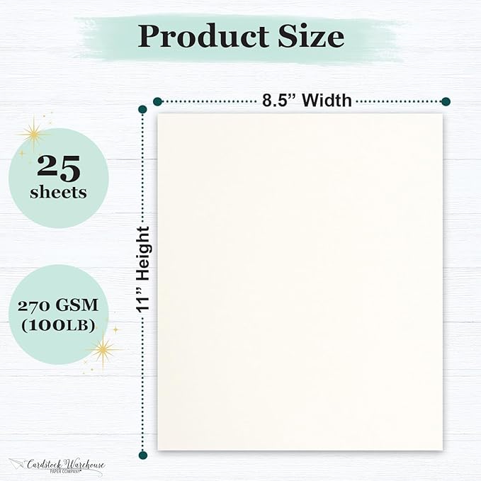 Cardstock Warehouse Pop-Tone Whip Cream Card Stock Paper - 25 Sheets, 8.5 x 11" - 100 lb / 270 GSM Premium Cream Card Stock for Die-cutting, Crafts, Printing, Card Making and DIY Projects