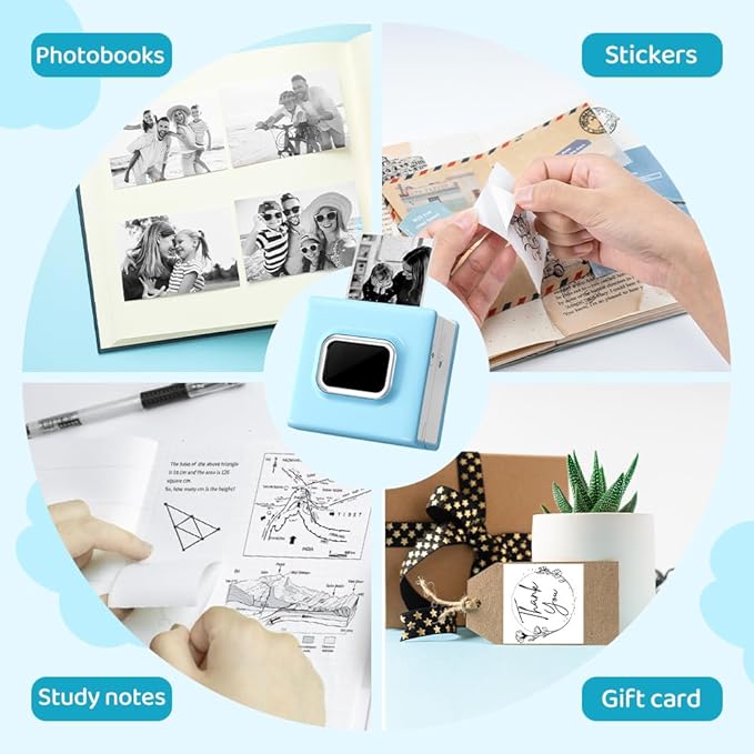 Sticker Printer - Portable Mini Sticker Maker Machine, M02D Print Pod with Tape, Bluetooth Thermal Pocket Printer for Kids School Study Item, Graphics Notes, List, Study, Gift, Photo