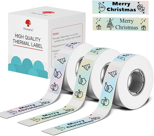 Phomemo D30 Label Tapes for School Classroom Item Name Tag Stickers, Black on Mermaid Color Sticker Thermal Paper Self-Adhesive Label Maker Tape, 12 x 40mm (3/8" x 11/2") 160 Tapes/Roll, 3-Roll