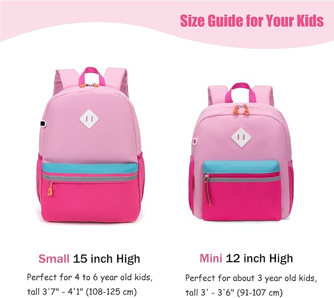 HawLander Little Kids Backpack for Girls Toddler School Bag Fits 3 to 6 years old, 12 inch, Pink