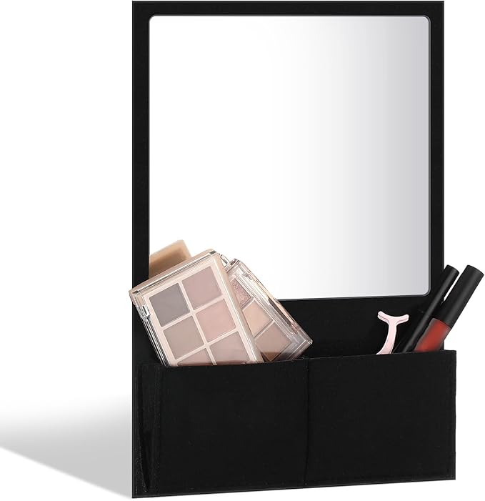 Magnetic Locker Mirror 7 x 6.7 Inch Magnet Mirror with Holder Bag Locker Organizer Accessories Decorations for Office Cabinet Bathroom Refrigerator(Black)