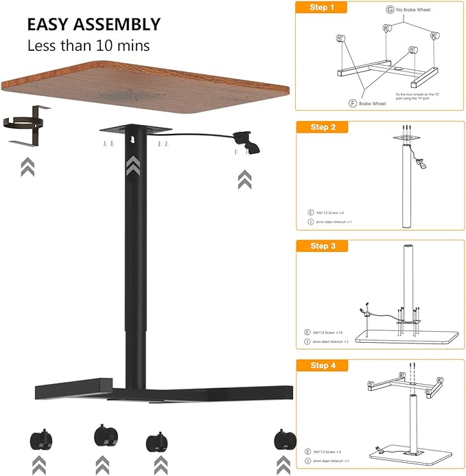 28-Inch Mobile Standing Desk Adjustable Height with Cup Holder, Portable Standing Desk with Lockable Wheels, Rolling Table for Home Office Classroom Hospital (Walnut)