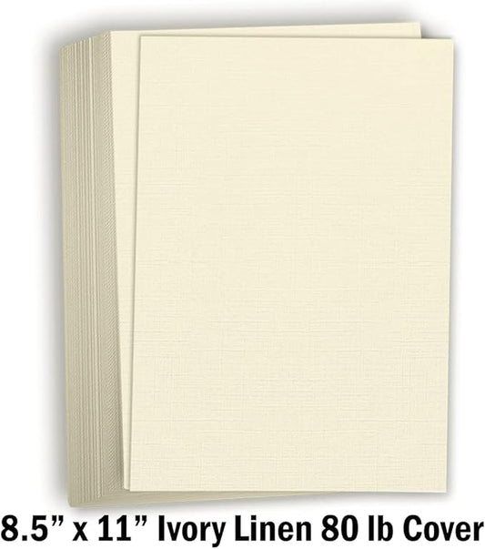 Hamilco Resume Linen Textured Cardstock Paper – 8 1/2 x 11" Blank Thick Heavy Weight 80 lb Cover Card Stock for Printer - 50 Pack (Ivory)