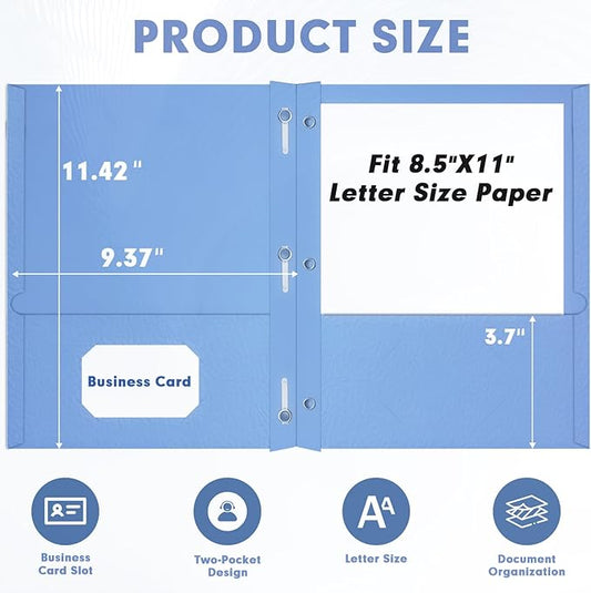 Two Pocket Folders, RAZCC 50 Pack Two Pocket Folders with Prongs, 3 Prong Folders Fit Letter Size Paper, Pocket Paper File Folders for School Office Home Business, Assorted 10 Colors