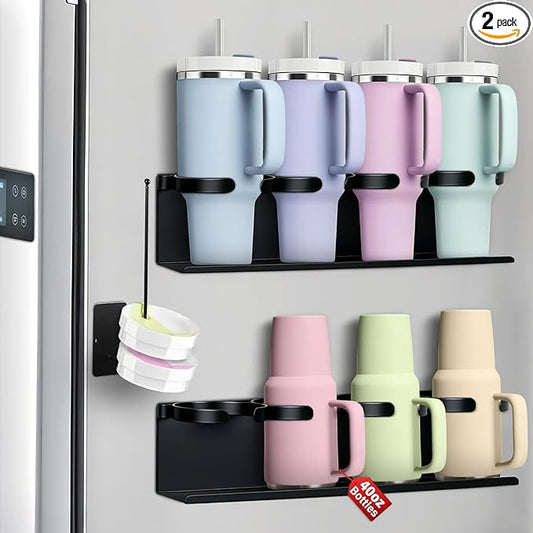 2Pcs Magnetic Water Bottle Organizer for Stanley 30 40 oz Tumbler and Lid Magnetic Cup Holder Heavy Duty Tumbler Storage Organizer Drink Accessories Kitchen Cup Storage Rack for Fridge Cabinets Gifts