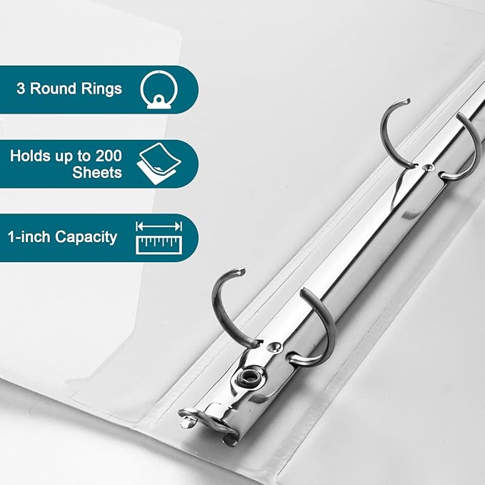 Economy 3-Ring Binders, 1 Inch, Round Rings, 200 Sheet Capacity, ClearVue Presentation View, Non-Stick, White (12)