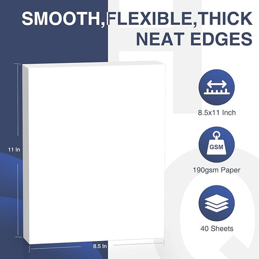 Cardstock 8.5 x 11 Inch 40 Sheets 190 gsm Heavyweight Card Stock Paper White Cardstock Printer Paper Perfect for Wedding Invitations, DIY Cards, Postcards, Photos, Art and Crafts