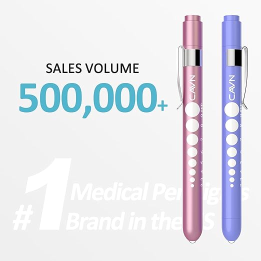 CAVN Pen Light with Pupil Gauge LED Penlight for Nurses Doctors, 2 Pcs Reusable Medical Penlight for Nursing Students (Rose Pink/Bluish Purple)