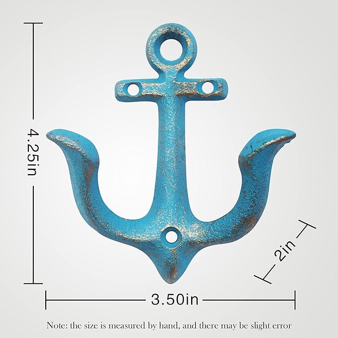 Notakia Vintage Rustic Cast Iron Nautical Anchor Design Wall Hooks Coat Hooks Rack, Decorative Wall Mounted Antique Shabby Chic Metal Towel Coat Hooks Hanger,Screws Included (4 PCS)