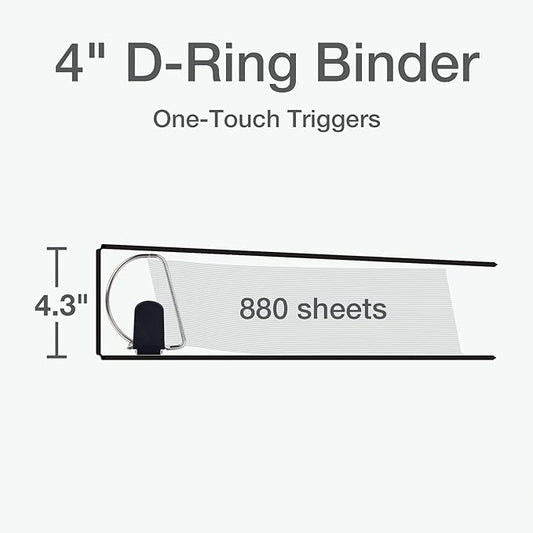 Oxford 3 Ring Binders, Binders for School and Office, Durable 4 Inch, ONE-Touch Easy Open D Rings, View Binder Covers, 4 Interior Pockets, PVC-Free, Holds 880 Sheets, Black, 2 Pack (79920)