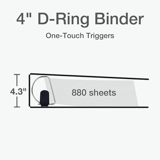 Oxford 3 Ring Binders, Durable Binders for School and Office, 4 Inch, ONE-Touch Easy Open D Rings, View Binder Covers, 4 Interior Pockets, PVC-Free, Holds 880 Sheets, Blue, 2 Pack (79922)