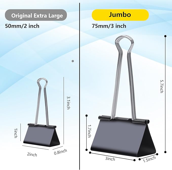 Ufmarine Jumbo Binder Clips 3 inch (18 Pcs), Extra Large Binder Clips for Office Supplies