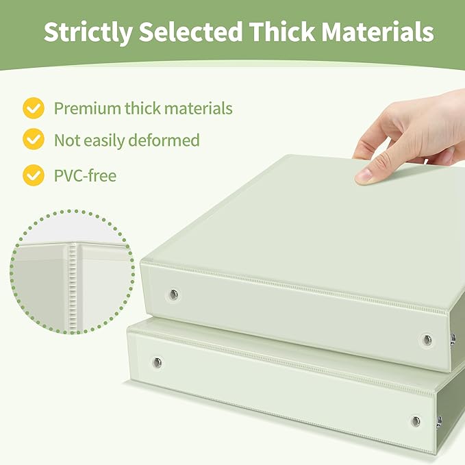 SUNEE 3 Ring Binder 1.5 Inch 1 Pack, Clear View Binder Three Ring PVC-Free (Fit 8.5x11 Inches) for School or Office Supplies, Green