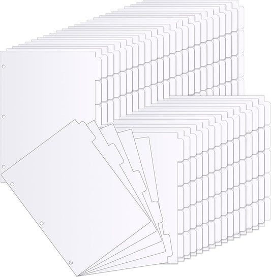 Thenshop 200 Pieces 3 Ring Binder Dividers with Tabs Bulk 40 Sets 5 Tab Dividers for 3 Ring Binders Letter Size(White)