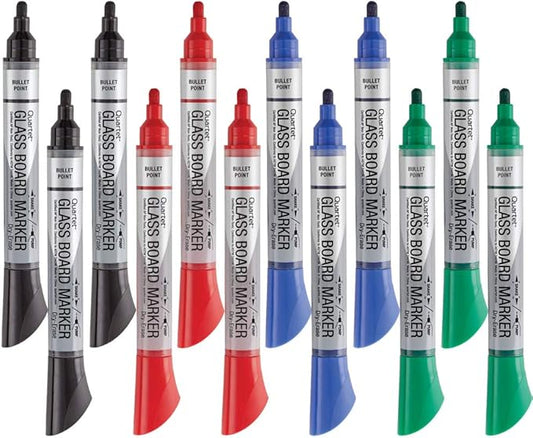 Quartet Glass Board Dry Erase Markers, Premium Whiteboard Markers, Bullet Tip, Assorted Colors, 12 Pack (79554)