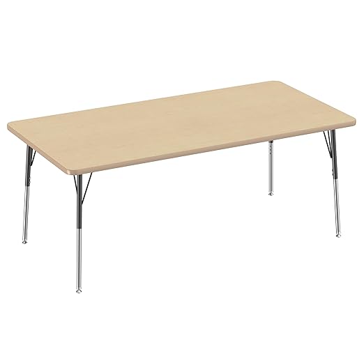 FDP Rectangle Activity School and Office Table (36 x 72 inch), Standard Legs with Swivel Glides, Adjustable Height 19-30 inches - Maple Top and Maple Edge