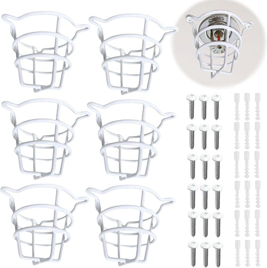 (6 Pack) White Fire Sprinkler Head Guard for Both 1/2" & 3/4" Sprinkler Head for Protecting Flush Mount & Side Wall & Semi - Recessed Sprinkler Head Cover Cage