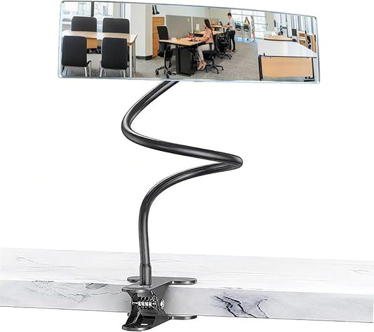 Clip-On Security Mirror to See Behind You - 12" x 3" Convex Cubicle Mirror for Personal Safety, 360° Adjustable Rear View Monitor for Desk, Office, Warehouse & Workplace Security - 20in