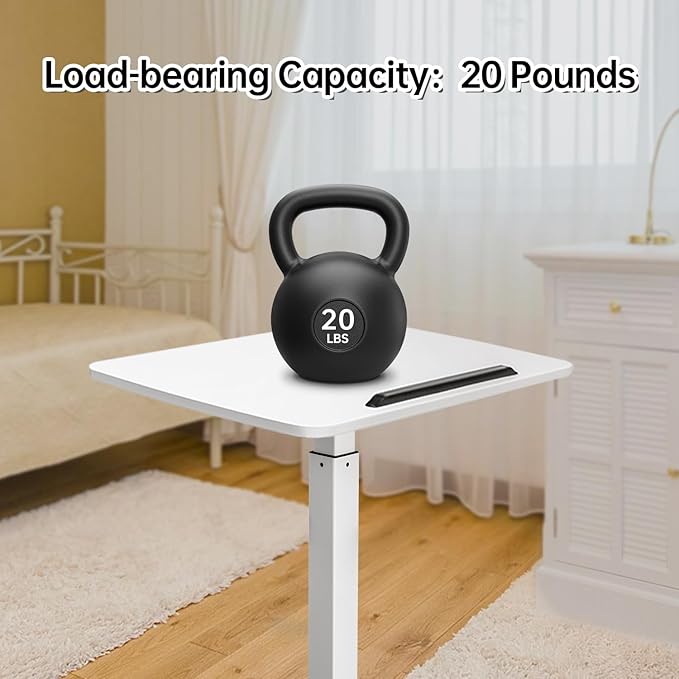 Mobile Standing Desk with 45° Tilting Desktop, Portable Rolling Standing, Height Adjustable Sit Stand Foldable with Wheels, Mobile Desk Workstation for Home Office (White, Large)