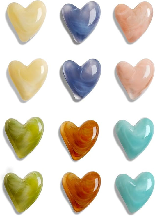 Mymazn 12Pcs Fridge Magnets Cute Refrigerator Magnet, Colorful Magnets for Whiteboard Cabinet Locker, Heart Decorative Magnets for Classroom Kitchen Office