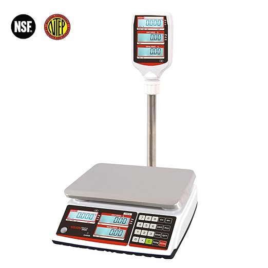 VisionTechShop TVP-12P Price Computing Scale with Pole Display, Lb/Oz/Kg, 12lb Capacity, 0.002lb Readability, NTEP, NSF Certified, LP-50 Thermal Label Printer, 1 Case of Labels LST8060