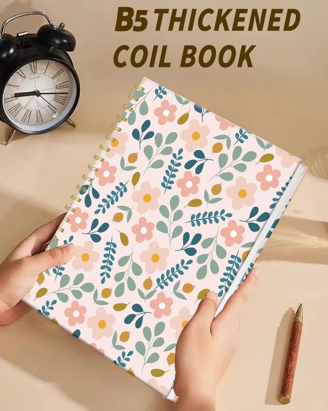 iampanda Spiral Journal Notebook,Strong Twin-Wire Binding with Premium Paper for Women,60 Sheets B5 College Ruled Notebook/Journal,Perfect for School Office Work,Cute Flower Leaf