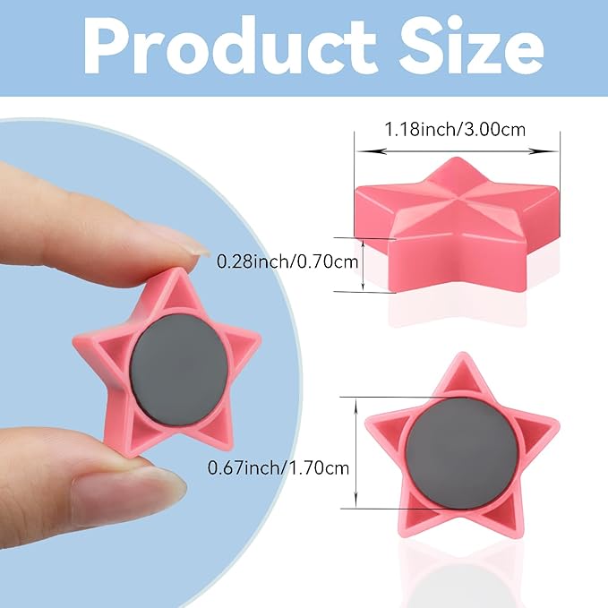 ZDZBLX 30 Pack Pink Fridge Magnets, Strong Refrigerator Magnets, Small Heavy Duty Magnets for Whiteboard, Cute Decorative Star Mini Magnet for Fridge, Office, Kitchen, Classroom, Home, Locker, Craft