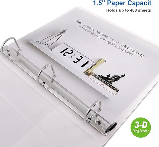ViVin 1.5 Inch Slant-D View Binder, Single-Tap 3 Ring Binder 1.5", Fits 8.5" x 11" Paper, White,6 Pack