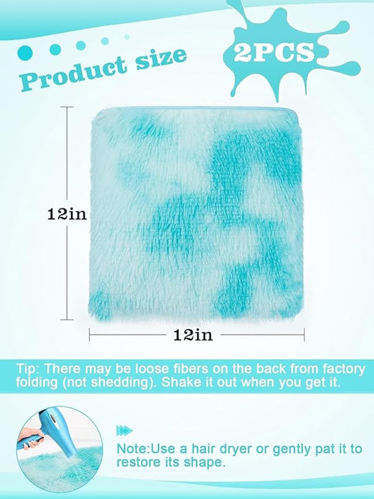 2 Pcs School Locker Rugs - Tie-dye 12 Inch Square Locker Decorations for Girls, Anti-Slip Fluffy Faux Fur Area Carpet for Middle School Locker Decor Aesthetic Nail Photography, Blue