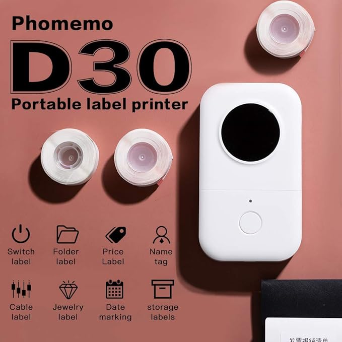 Phomemo Adhesive Labels for D30 Portable Thermal Bluetooth Label Maker, 3/8" X1 7/8" (12mm X 50mm) 130 Labels/Roll, D30 Thermal Printing Label Paper, 3 Roll,White