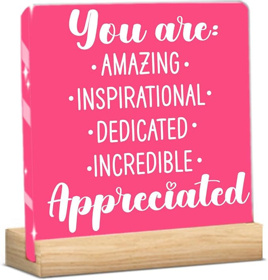 Thank You Gifts for Women Men Friends Acrylic Decor Sign, Inspirational Gifts Ideas, Appreciation Gift for Coworker Motivational Quote Clear Home Office Desk Sign Decor