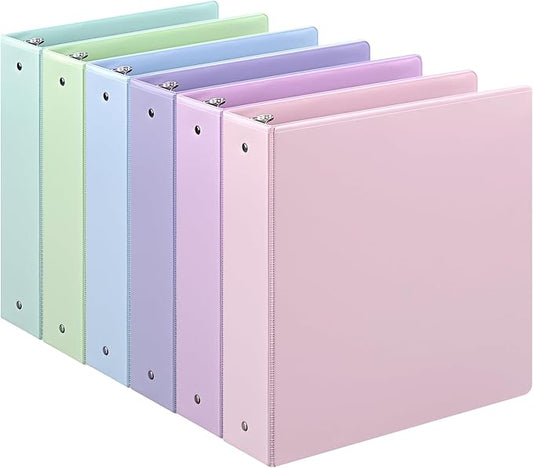 2-Inch 3-Ring Binder with Pockets, Premium 2'' Large Binders with Three Ring Binders Holds up to 450 Sheets US Letter Size, Bulk Pack of 6 (2- inch Pastel Color)