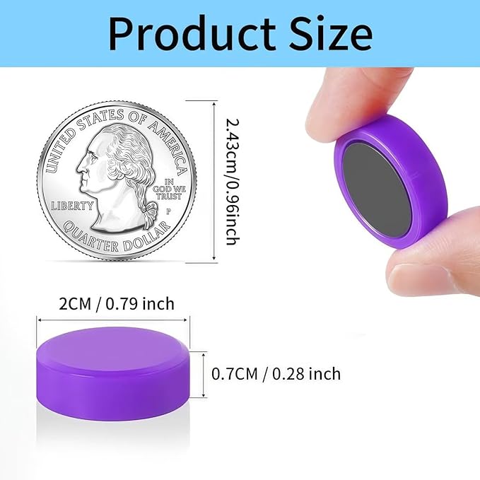 Fridge Magnets, 30 Pack Strong Small Heavy Duty Magnets, Decorative Mini Cute Round Refrigerator Magnets for Whiteboard, Crafts, Fridge, Locker, Classroom, Office,Kitchen (Purple)