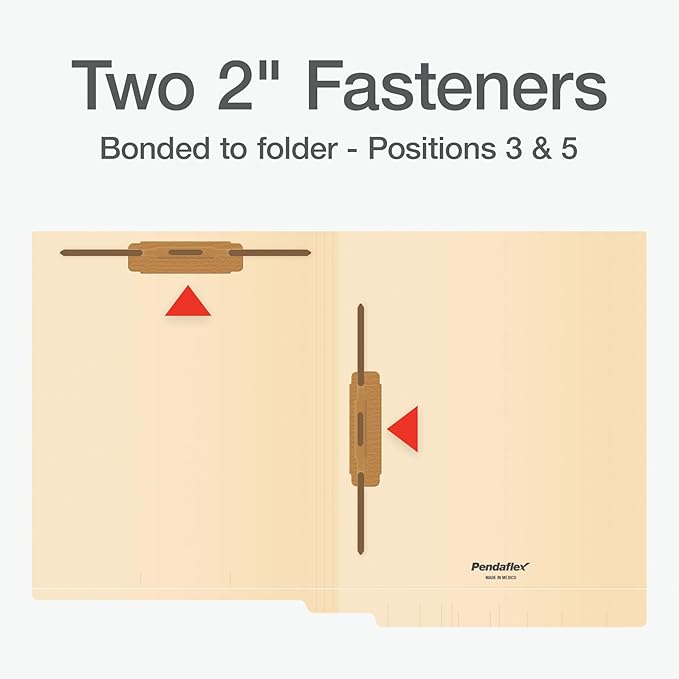 Pendaflex End Tab Fastener File Folder, Manila Folders with Two 2" Bonded Prong Fasteners, Reinforced Straight Cut Tabs, 50 Per Box (44710)