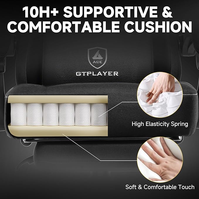 GTPLAYER Gaming Chair, Fabric Computer Office Chair with Pocket Spring Cushion, Ergonomic Office and Gaming, Video Gaming Chair with Linkage Armrests, High Back Desk Chair with Adjustable Recliner