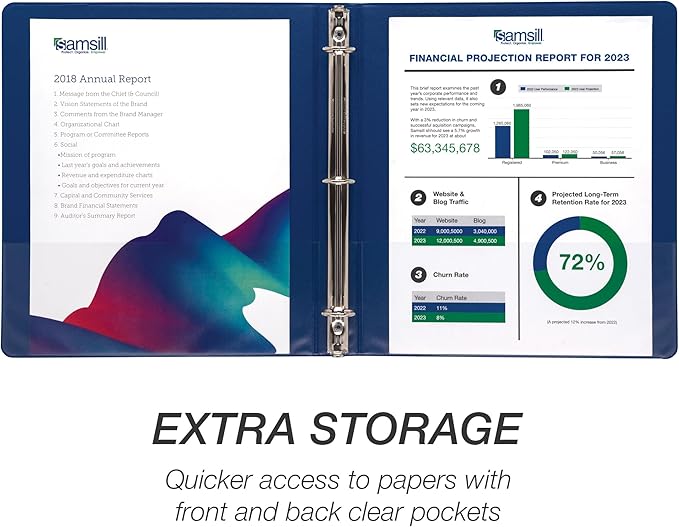 Samsill 1 Inch Document Storage Binder, Made in USA, FSC 100% Recyled Chipboard, Round Ring, 3 Ring Binder, 24 Pack, Navy