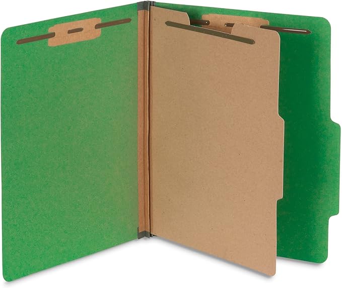 Blue Summit Supplies Classification Folders, 1-Divider, Letter Size, Green, with 2 Inch Tyvek Expansions, Durable 2 Prong Design for Organizing Standard Medical Files & Office Reports, 10 Pack