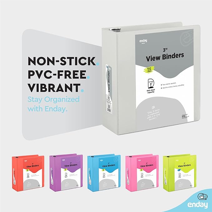 3 Slant D-Ring Binder 3 Inch Grey, 3 in Clear View Cover with 2 Inside Pockets Binder, Heavy Duty Colored School Supplies Binders,Also Available in Green, Red, Purple, Blue, Pink (24 PC) – by Enday