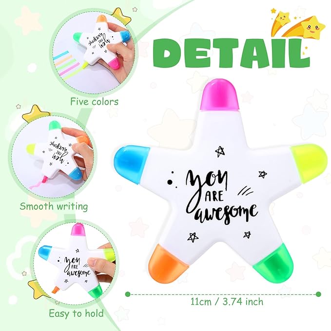 24 Sets Back to School Gifts for Students Star Highlighters with You're a Star Cards Gift Bags 5 in 1 Fluorescent Pens Affirmation Gifts for First Day of School Party Favor (Awesome)