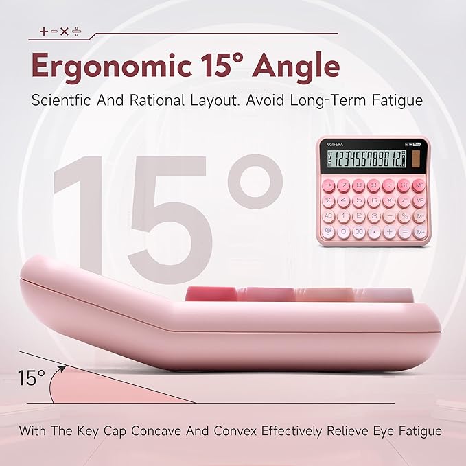 Mechanical Calculator,12 Digits, Large LCD Display,Big Buttons,Solar and Battery Dual Power Mechanical Keyboard Desktop Pink Calculators,Cute and Aesthetic (Pink, Large)