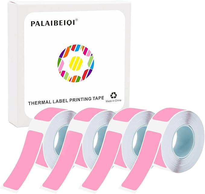 Thermal Label Tape Colored 14x40mm Pink Printable Return Address Labels 14mm Waterproof Stickers Compatible with D30 Portable Thermal Printer, 4 Rolls, 640pcs, 0.55"x1.57"
